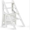 Wooden Step Stool Ladder 4 Tread Transforming Fold Up Stepstool Backrest Chair for Kids & Adults, Home Garden Tool (White) view 1