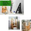 Wooden Step Stool Ladder 4 Tread Transforming Fold Up Stepstool Backrest Chair for Kids & Adults, Home Garden Tool (White) view 4