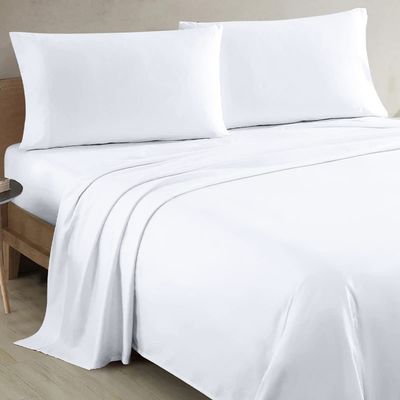 100% Organic Cotton Full/Double - 54" X 75"- White Solid 4-Piece Sheet Set 500 Thread Count Breathable and Comfortable, Fits Mattress Up to 8-10 inches Deep Pocket