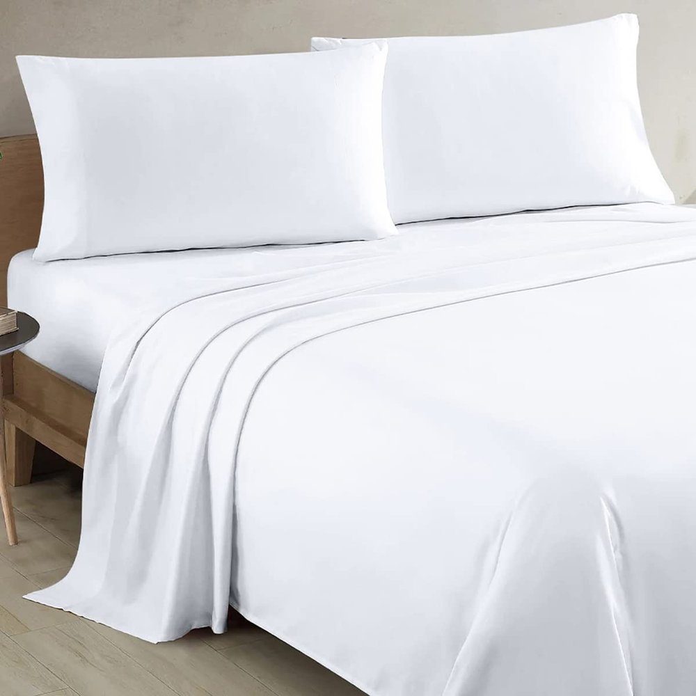 100% Organic Cotton Full/Double - 54" X 75"- White Solid 4-Piece Sheet Set 500 Thread Count Breathable and Comfortable, Fits Mattress Up to 8-10 inches Deep Pocket