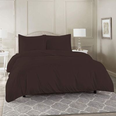 600 Thread Count 100% Egyptian Cotton 3 Pcs [ 1 Duvet Cover + 2 Pillow Covers ] Set with Zipper Closure & Corner Ties, Long Staple Cotton Sateen Weave, Quilt Cover Full XL (88X88) - Chocolate