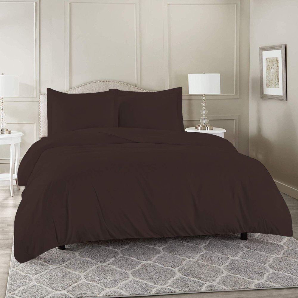 600 Thread Count 100% Egyptian Cotton 3 Pcs [ 1 Duvet Cover + 2 Pillow Covers ] Set with Zipper Closure & Corner Ties, Long Staple Cotton Sateen Weave, Quilt Cover Full XL (88X88) - Chocolate