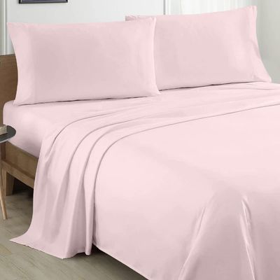 100% Organic Cotton Sheet Set 4 Piece- King - 76" X 80"- Pink Solid 400 Thread Count Sheets with All-Around Elastic for Fitted Sheet Upto 18''- 20'' Inch Deep Pocket