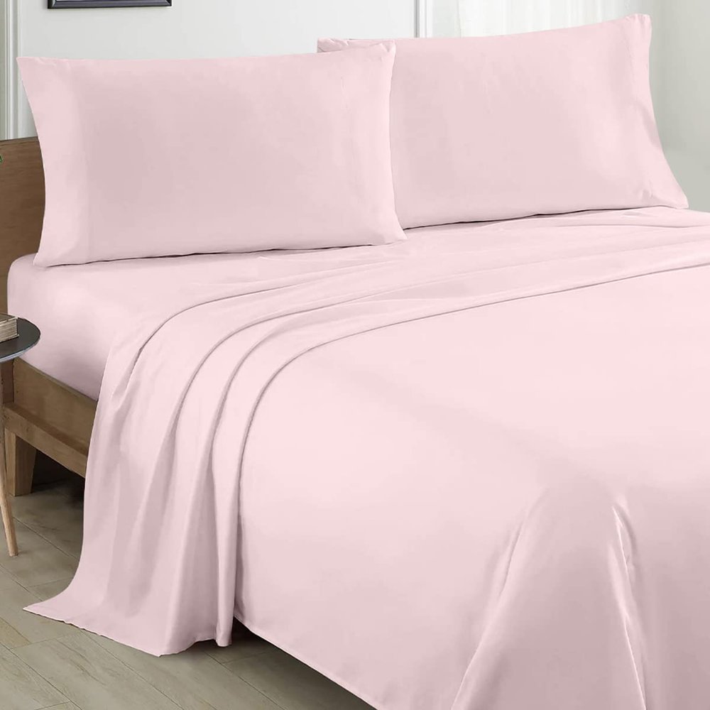 100% Organic Cotton Sheet Set 4 Piece- King - 76" X 80"- Pink Solid 400 Thread Count Sheets with All-Around Elastic for Fitted Sheet Upto 18''- 20'' Inch Deep Pocket