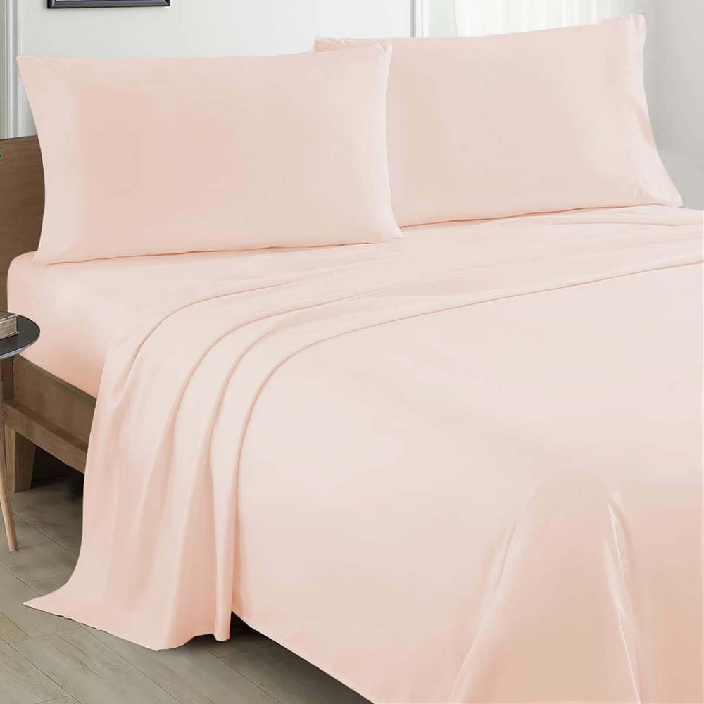 100% Organic Cotton Sheet Set 4 Piece- California King - 72" X 84"- Peach Solid 400 Thread Count Sheets with All-Around Elastic for Fitted Sheet Upto 18''- 20'' Inch Deep Pocket