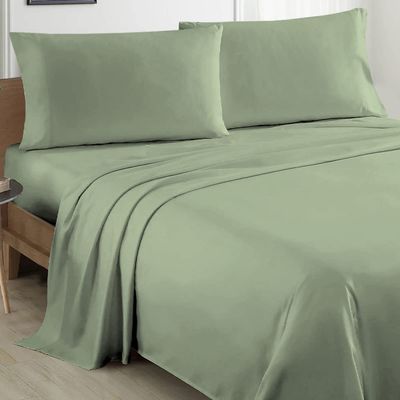 100% Organic Cotton Sheet Set 4 Piece- King - 76" X 80"- Moss Solid 400 Thread Count Sheets with All-Around Elastic for Fitted Sheet Upto 18''- 20'' Inch Deep Pocket
