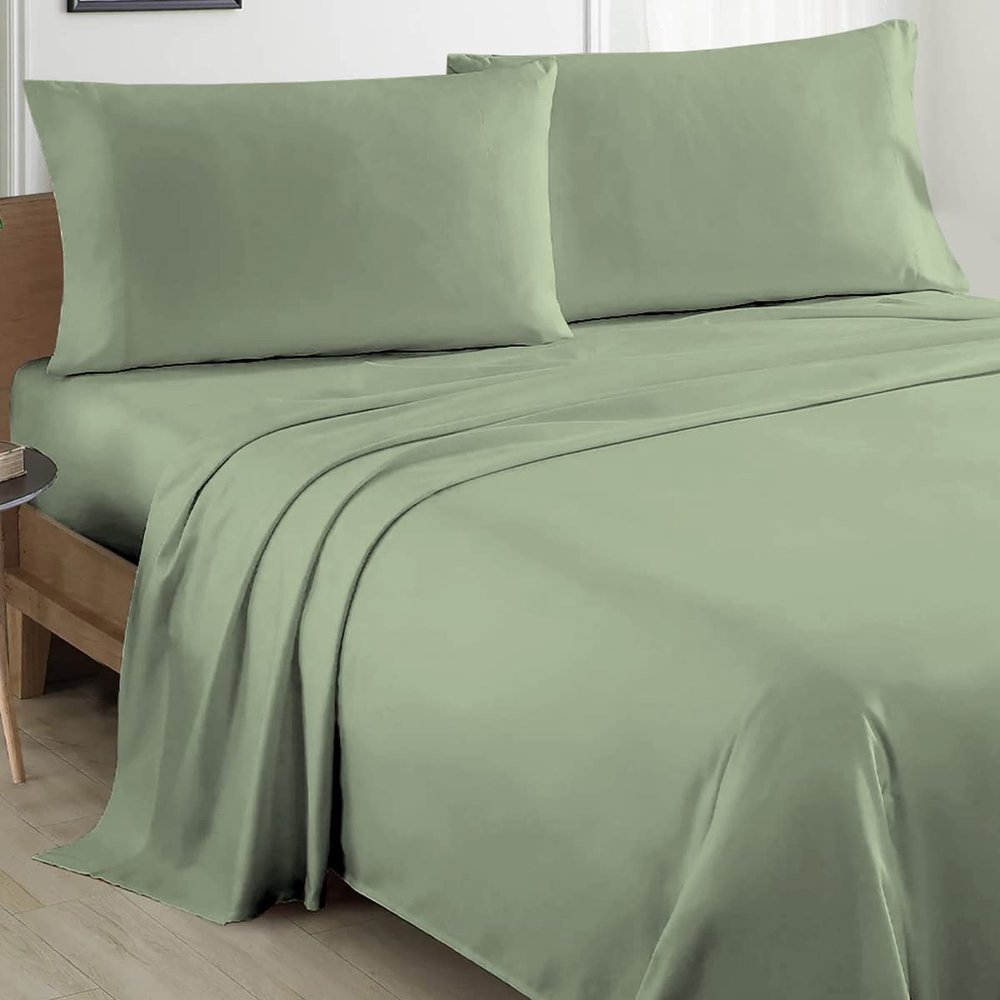 100% Organic Cotton Sheet Set 4 Piece- King - 76" X 80"- Moss Solid 400 Thread Count Sheets with All-Around Elastic for Fitted Sheet Upto 18''- 20'' Inch Deep Pocket