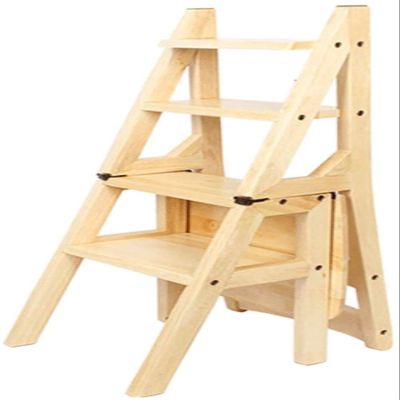 Step Stool 4 Tier Folding Wood Step Stool Ladder Chair Bench Seat Utility Home Kitchen Ladder Stool (B)