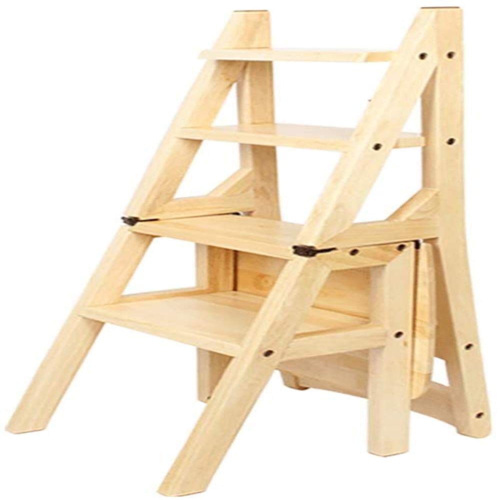 Step Stool 4 Tier Folding Wood Step Stool Ladder Chair Bench Seat Utility Home Kitchen Ladder Stool (B)