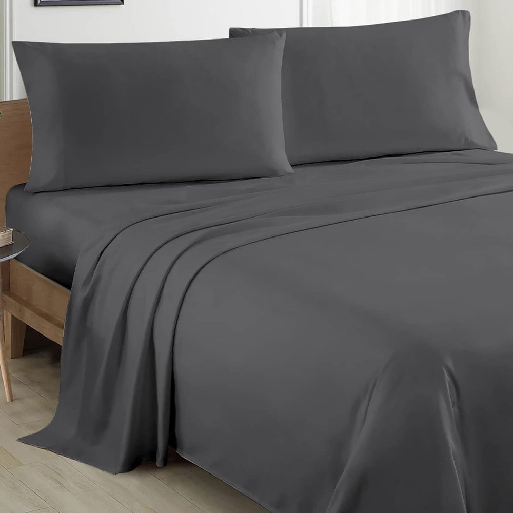 100% Organic Cotton Sheet Set 4 Piece- California King - 72" X 84"- Dark Grey Solid 400 Thread Count Sheets with All-Around Elastic for Fitted Sheet Upto 18''- 20'' Inch Deep Pocket