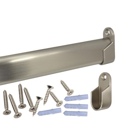 48" Oval Closet Rod Kit | Satin Nickel | Screw-On End Brackets & Hardware | Heavy-Gauge Steel | 1 Kit | Desunia