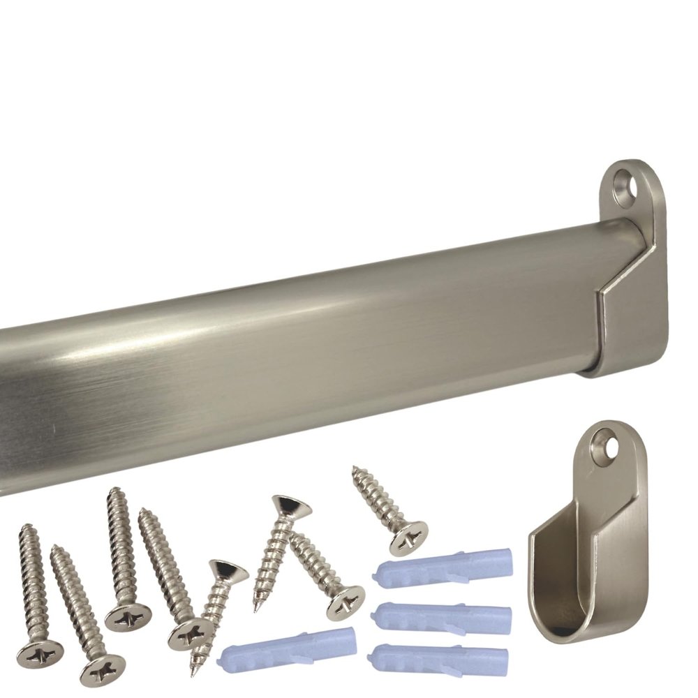 48" Oval Closet Rod Kit | Satin Nickel | Screw-On End Brackets & Hardware | Heavy-Gauge Steel | 1 Kit | Desunia