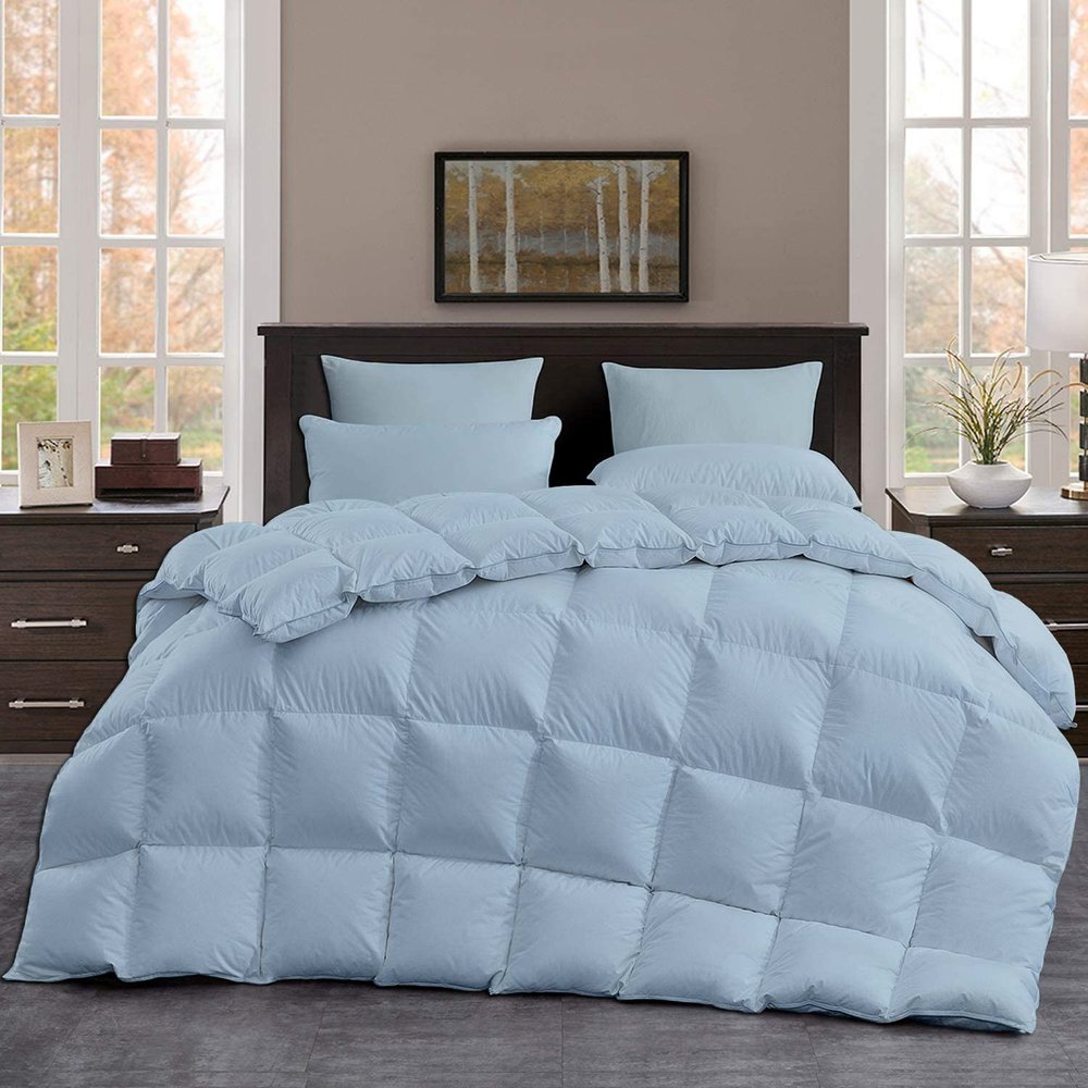 All Season, Down Alternative Comforter Sets 3PCs, Regular King(90"X102"), 100% Organic Cotton, 1000 TC, Duvet Insert 600 GSM, Corner TABS, Corner TABS, Soft, Fluffy, Light Blue