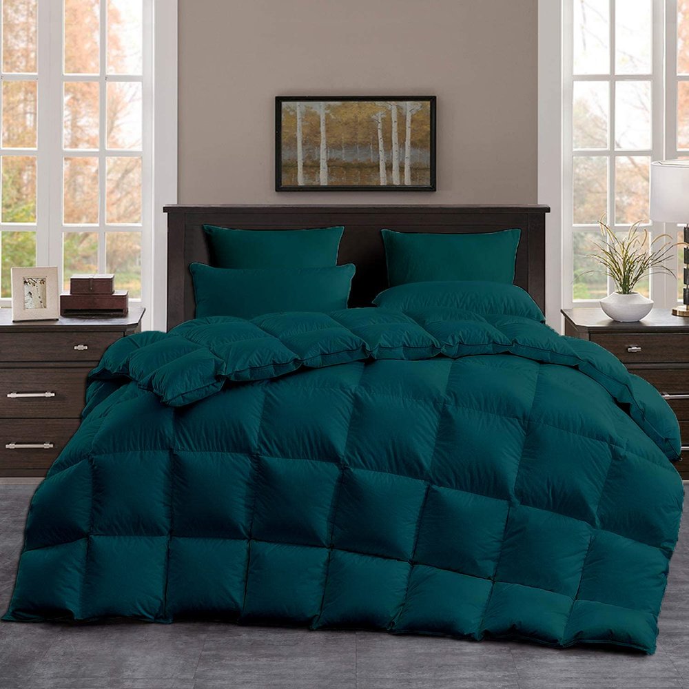 All Season, Down Alternative Comforter Sets 5PCs, EXPANDED Queen(92"X92") 100% Organic Cotton Cover, 1000 TC, Duvet Insert 600 GSM, Corner TABS, Warmth,Fluffy, Teal