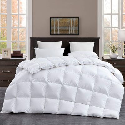 All Season, Down Alternative Comforter Sets 5PCs, Super King Plus(120"X120") 100% Organic Cotton Cover, 1000 TC, Duvet Insert 600 GSM, Corner TABS, Warmth,Fluffy, White