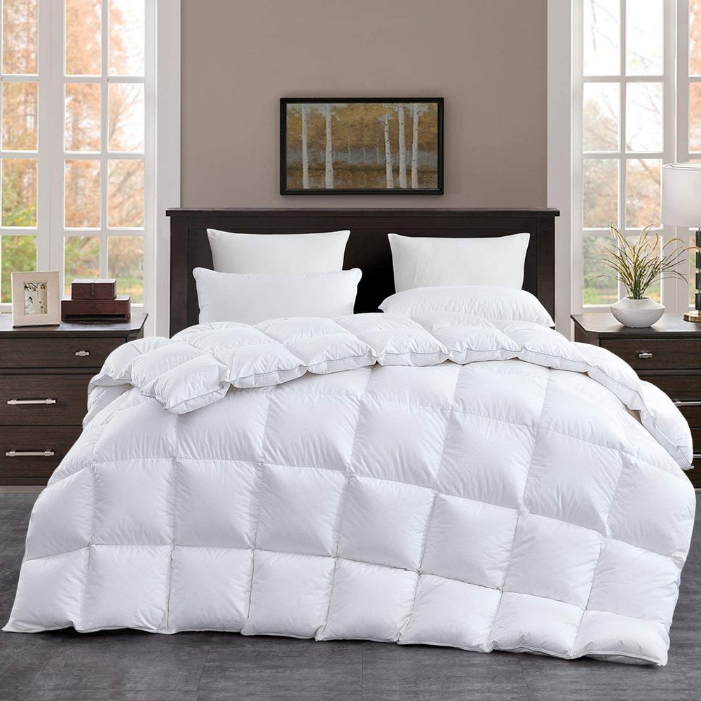 All Season, Down Alternative Comforter Sets 5PCs, Super King Plus(120"X120") 100% Organic Cotton Cover, 1000 TC, Duvet Insert 600 GSM, Corner TABS, Warmth,Fluffy, White
