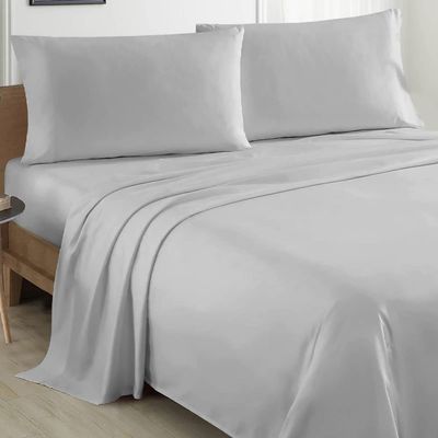 100% Organic Cotton Sheet Set 4 Piece- California King - 72" X 84"- Silver Grey Solid 400 Thread Count Sheets with All-Around Elastic for Fitted Sheet Upto 18''- 20'' Inch Deep Pocket