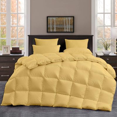 All Season, Down Alternative Comforter Sets 5PCs, Oversize Queen(98"X98") 100% Organic Cotton Cover, 1000 TC, Duvet Insert 600 GSM, Corner TABS, Warmth,Fluffy, Gold