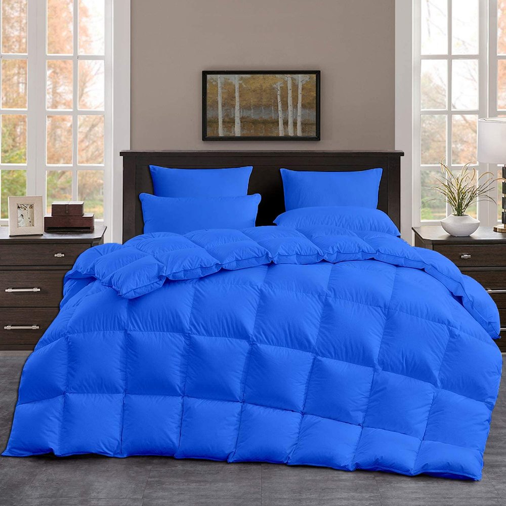 All Season, Down Alternative Comforter Sets 5PCs, Super King(96"X104") 100% Organic Cotton Cover, 1000 TC, Duvet Insert 600 GSM, Corner TABS, Warmth,Fluffy, Royal Blue