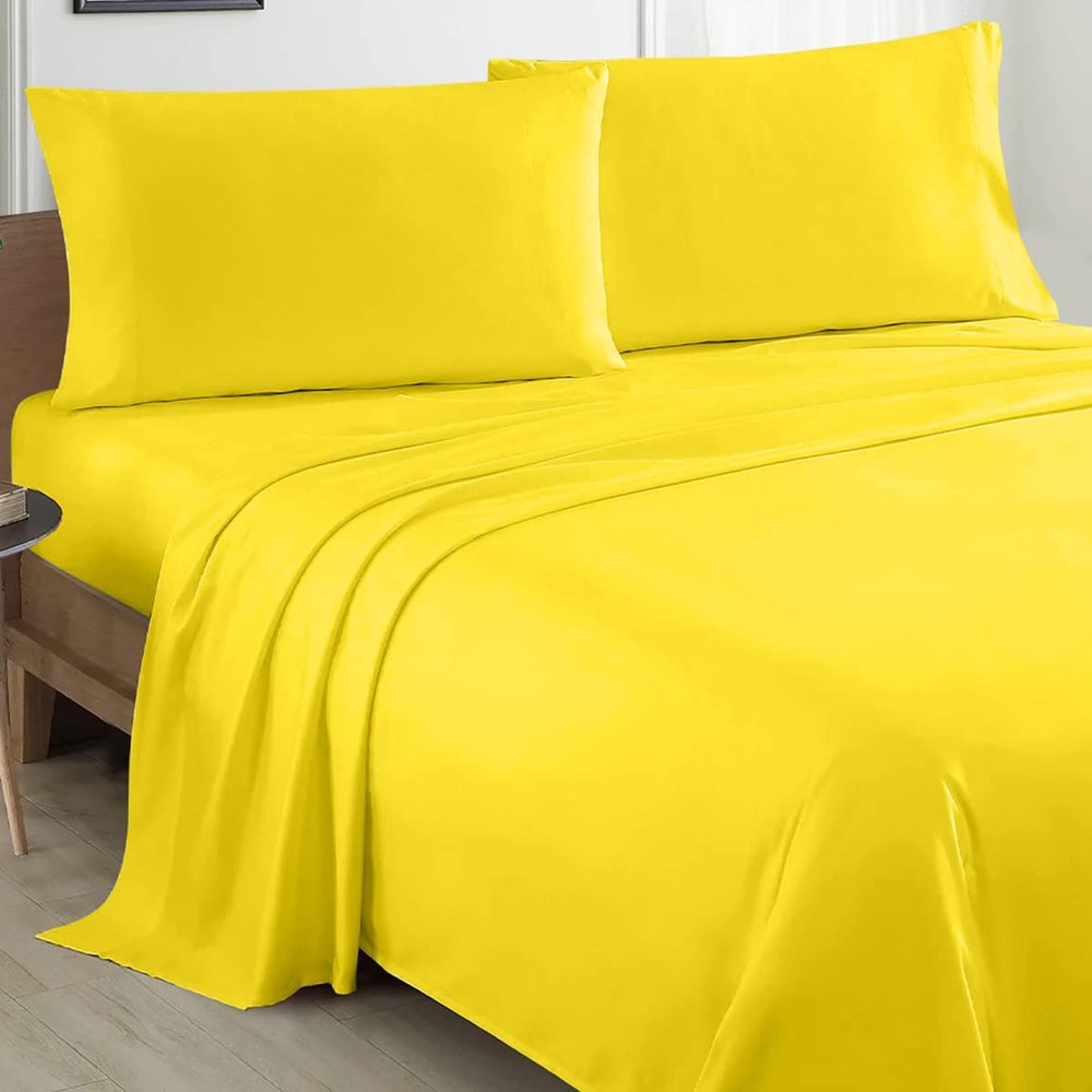100% Organic Cotton Twin XL - 39" X 80"- Yellow Solid 4-Piece Sheet Set 500 Thread Count Breathable and Comfortable, Fits Mattress Up to 8-10 inches Deep Pocket
