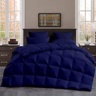 All Season, Down Alternative Comforter Sets 5PCs, Regular King(90"X102") 100% Organic Cotton Cover, 1000 TC, Duvet Insert 600 GSM, Corner TABS, Warmth,Fluffy, Navy Blue