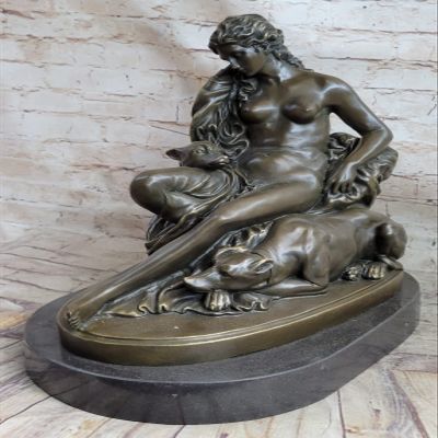 EUROPEAN BRONZE Art Crafts Indoor Decorations Statue Girl Dog Bronze Sculpture Fisher Arts Gift Artwork Gift Home Figurine