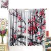 Cherry Blossom Curtains,Red Japanese Cherry Blossom Chinese Oriental Flower Tree Branches Traditional Ink Painting Cherry Blossom Curtains Bedroom Living Room Kitchen 42x45 Inch view 2