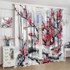 Cherry Blossom Curtains,Red Japanese Cherry Blossom Chinese Oriental Flower Tree Branches Traditional Ink Painting Cherry Blossom Curtains Bedroom Living Room Kitchen 42x45 Inch view 3