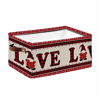 Large Storage Baskets Bins Valentines Gnome Collapsible Storage Box Laundry Organizer for Closet Shelf Nursery Kids Bedroom Gnomes Love Red Checkered