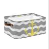 Large Storage Baskets Bins Yellow Anchor Rippled Wavy Collapsible Storage Box Laundry Organizer for Closet Shelf Nursery Kids Bedroom Grey White view 1