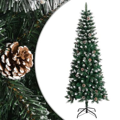 Artificial Christmas Tree with Stand, Snow Flocked Pine Artificial Christmas Tree, Artificial Christmas Tree with Ornaments, Fake Christmas Tree for Indoor and Outdoor Green 82.7" PVC