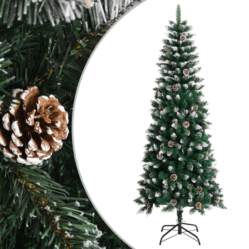 Artificial Christmas Tree with Stand, Snow Flocked Pine Artificial Christmas Tree, Artificial Christmas Tree with Ornaments, Fake Christmas Tree for Indoor and Outdoor Green 82.7" PVC