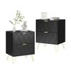 Anbuy Black Nightstand Set of 2 with Gold Handle, Bedside Table with 2 Drawers, Night Stands Set of 2 Gold Legs for Bedroom Living Room view 1
