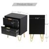 Anbuy Black Nightstand Set of 2 with Gold Handle, Bedside Table with 2 Drawers, Night Stands Set of 2 Gold Legs for Bedroom Living Room view 3