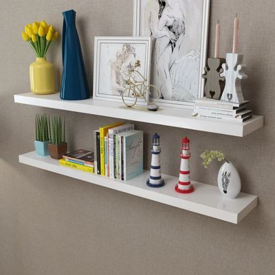 2 White MDF Floating Wall Display Shelves Book/DVD Storage,Floating Shelf,Wall Decoration,Storage Display Shelf,Shelves,for Living Room,Bathroom,Office