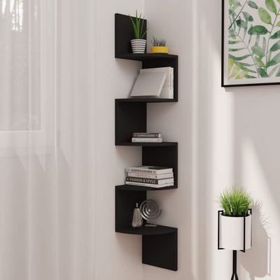 Wall Corner Shelf,Wall Decor,Floating Shelves,Wall Mounted Shelves,Storage Display Shelf,Shelving Rack,for Living Room,Bathroom,Office,Black 7.5"x7.5"x48.4" Engineered Wood