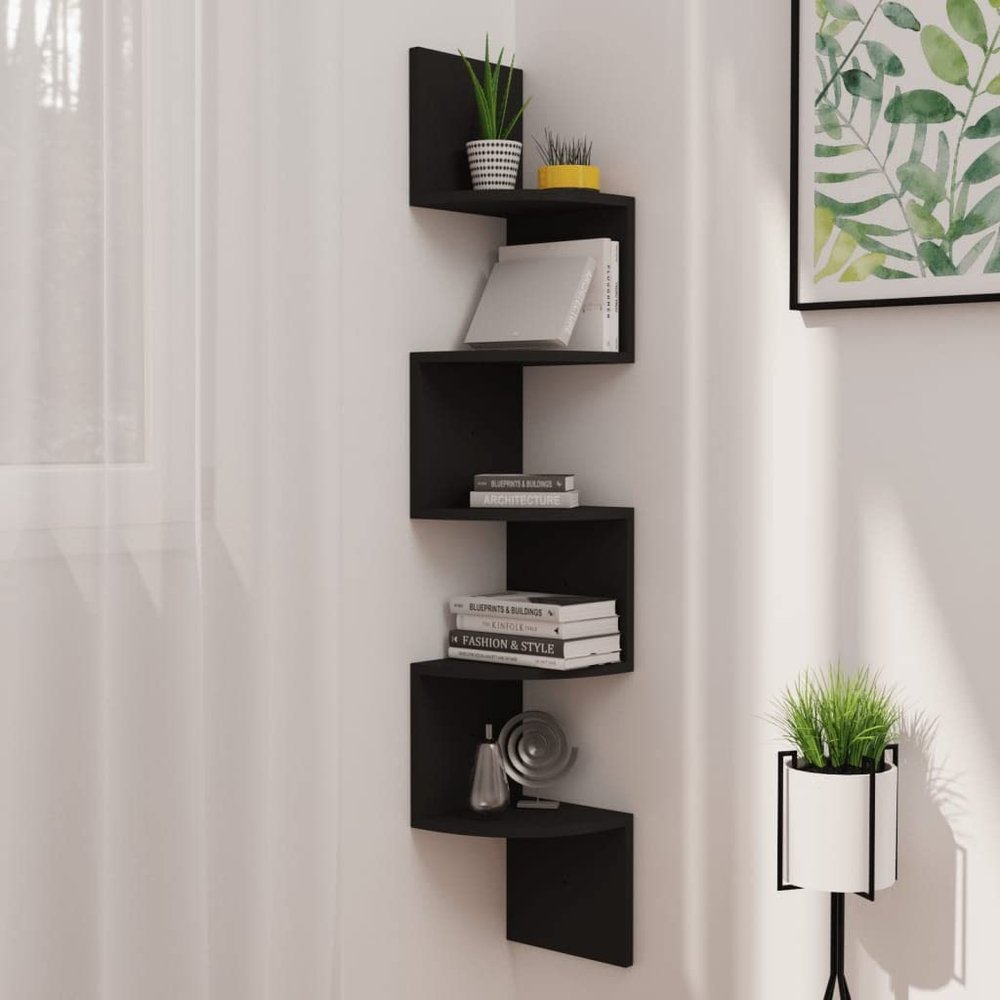 Wall Corner Shelf,Wall Decor,Floating Shelves,Wall Mounted Shelves,Storage Display Shelf,Shelving Rack,for Living Room,Bathroom,Office,Black 7.5"x7.5"x48.4" Engineered Wood