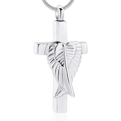 SHEIL Cremation Necklace Angel Wings Cross Urn Pendant Memorial Ashes Keepsake Urn Jewelry - Memorial Ash Keepsake,2