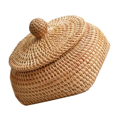 Cabilock Woven Rattan Remote Control Storage Box 5.9X5.9X3.14 Inch Desktop Organizer Basket for Home Sundries Tabletop Tidying