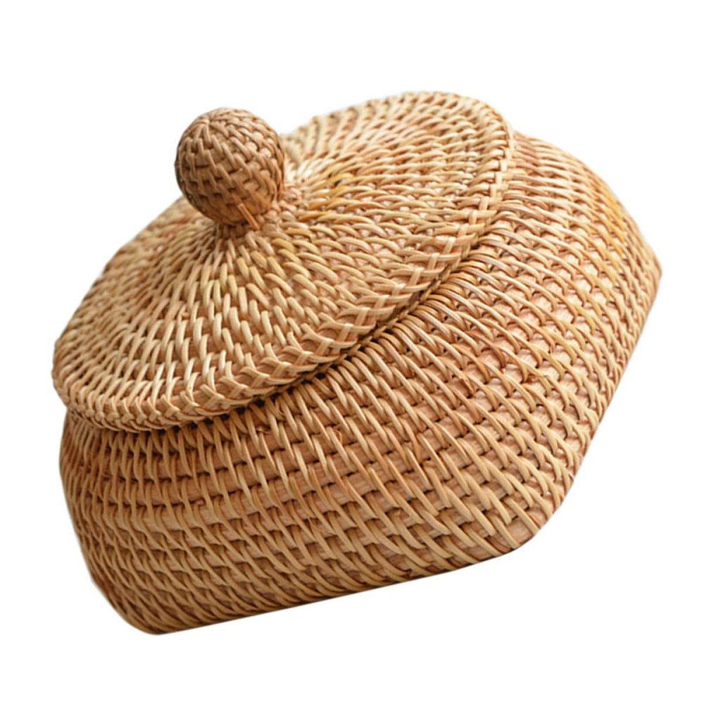 Cabilock Woven Rattan Remote Control Storage Box 5.9X5.9X3.14 Inch Desktop Organizer Basket for Home Sundries Tabletop Tidying