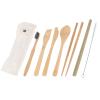 Healifty 1set Reusable Cutlery Tableware Cloth Bag Portable Utensils for Travel Includes Fork Spoon Chopsticks Straw and Brush Beige view 1