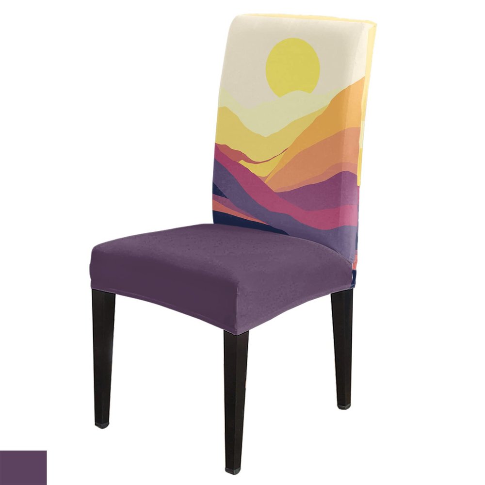 4 Pcs Dining Chair Covers Stretch Spandex Slipcovers Yellow Sun Abstract Mountain Landscape Removable Washable Dining Room Seat Cover Cushion Protector for Home Hotel Banquet Sunset Nature Scenery