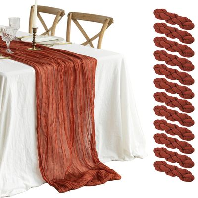 12 Pack Terracotta Cheesecloth Table Runner 10ft Boho Gauze Cheese Cloth Table Runner Rustic Sheer Runner 120 inch Long for Christmas Wedding Bridal Baby Shower Birthday Table Decorations