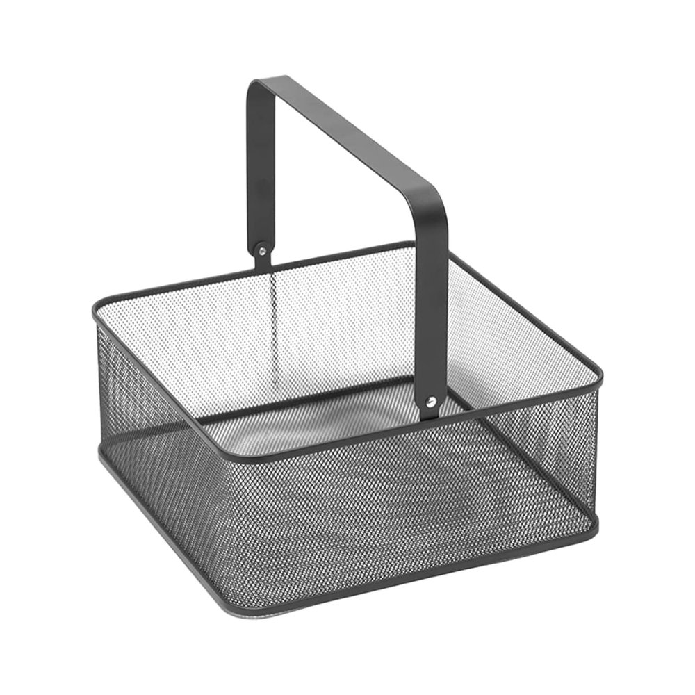 Medium Black Metal Storage Basket for Kitchen Square Vegetable Holder and Fruit Basket Ideal for Organizing Bread Snacks and Produce Tables Counters