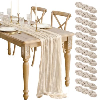 12 Pack Beige Cheesecloth Table Runner 10ft Boho Gauze Cheese Cloth Table Runner Rustic Sheer Runner 120 inch Long for Christmas Wedding Bridal Baby Shower Birthday Table Decorations