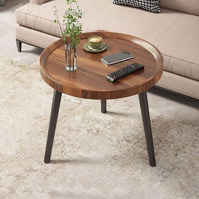 24" Round Tray Top Small Coffee End Table with Tri Metal Legs, MIINO Rustic Side Table for Living Room Bedroom, 24" L x 24" W x19 H Small Center Table Short Cocktail Table in Walnut