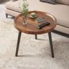 24" Round Tray Top Small Coffee End Table with Tri Metal Legs, MIINO Rustic Side Table for Living Room Bedroom, 24" L x 24" W x19 H Small Center Table Short Cocktail Table in Walnut view 1