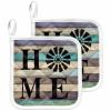 2 Pack Pot Holders for Kitchen,Home Text with Windmill Heat Proof Potholder Hot Pads Trivet,Farmhouse Wood Grain Vintage Planks Washable Coaster Potholders for Cooking Baking Grilling view 1