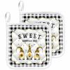2 Pack Pot Holders for Kitchen,Idyllic Bee Gnome Daisy Bumblebee Black Plaid Heat Proof Potholder Hot Pads Trivet,Summer Floral Stripe Honey Washable Coaster Potholders for Cooking Baking Grilling view 1