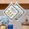 2 Pack Pot Holders for Kitchen,Idyllic Bee Gnome Daisy Bumblebee Black Plaid Heat Proof Potholder Hot Pads Trivet,Summer Floral Stripe Honey Washable Coaster Potholders for Cooking Baking Grilling view 2